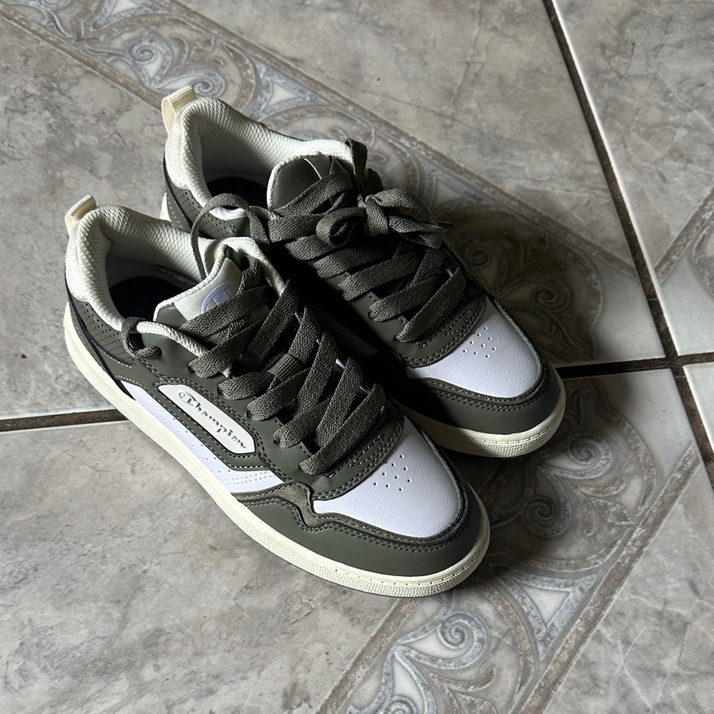 Olive Green & White Low-Top Sneakers